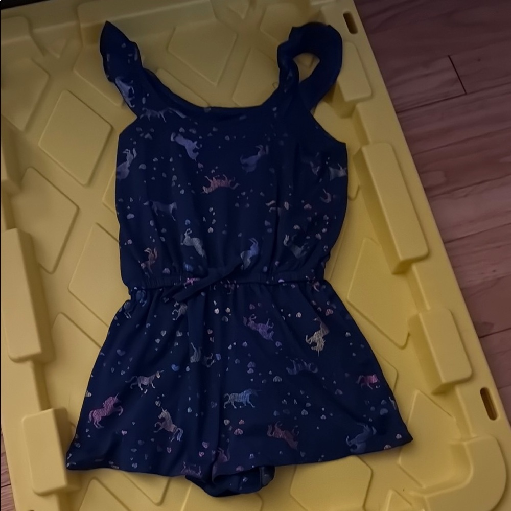 Navy Blue Unicorn Print Romper